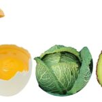 Immagine di cibi sani come frutta, verdura e noci per abbassare il colesterolo.